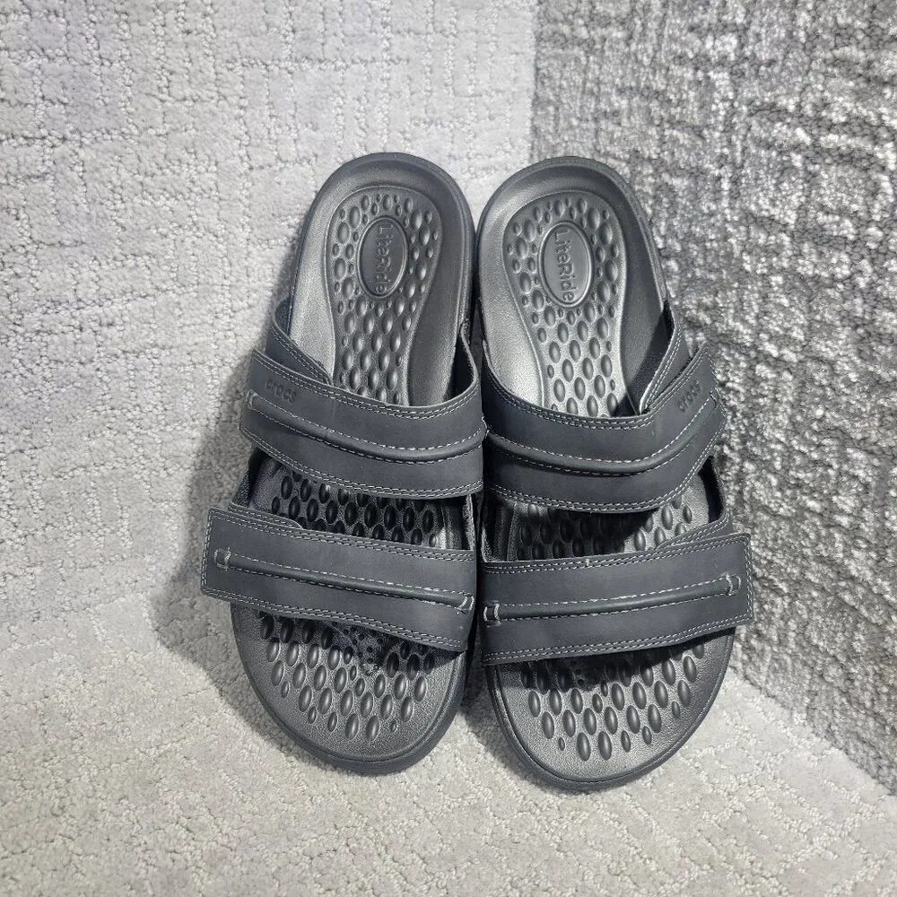 Crocs Yukon Vista II 209396 Mens Size US 9 Black Leather Slide Sandal Shoes